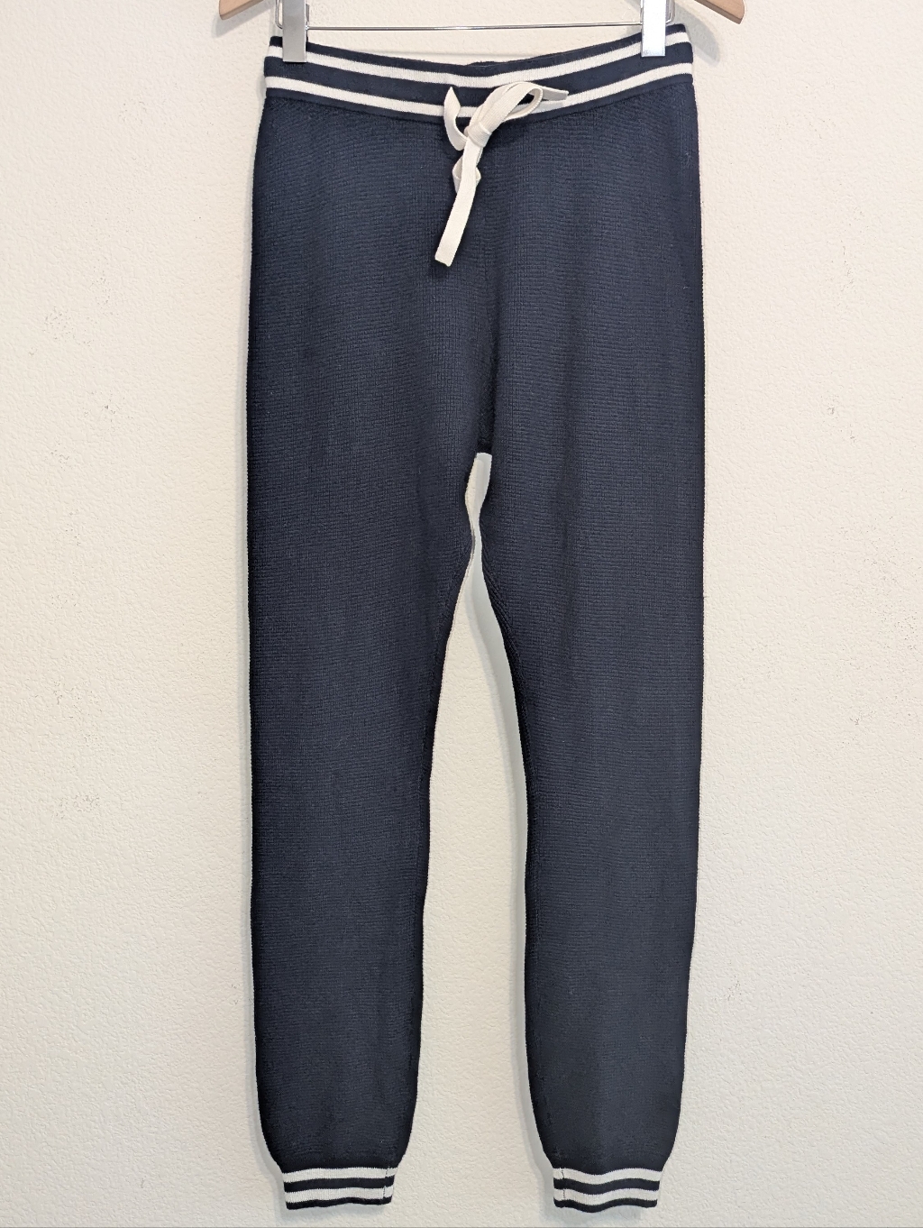 Faherty Waffle Knit Cotton Cashmere Throwback Stripe Ankle Jogger Pant S Navy